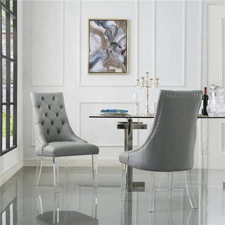 POSH LIVING Posh Living AD53-01GR2-UE Colton PU Leather Acrylic Leg Armless Dining Chair; Grey - Set of 2 AD53-01GR2-UE